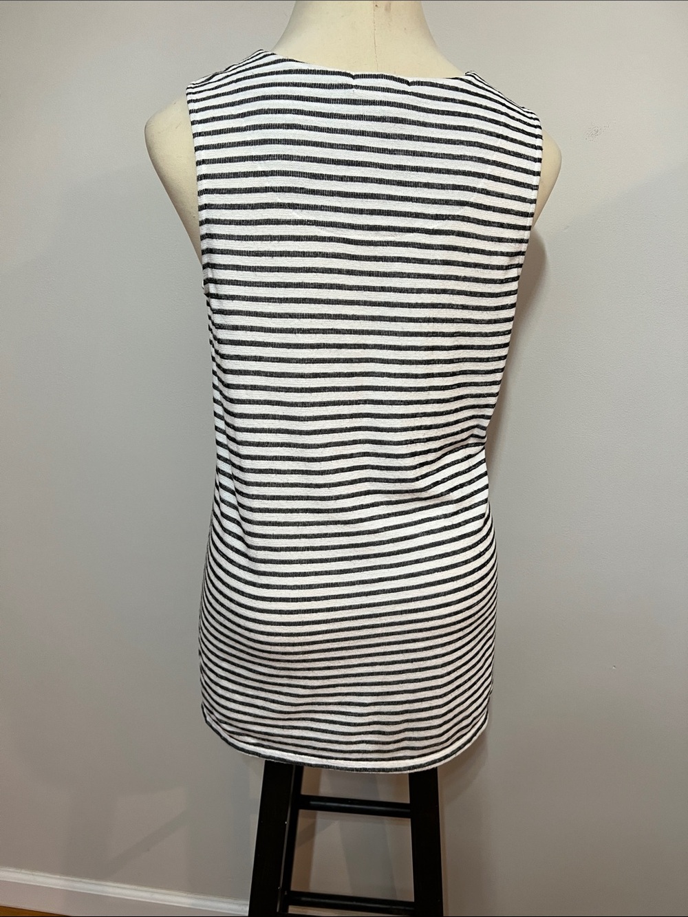 Christopher & Banks Black & White Striped Sleeveless Tunic High Low Hem Top - Picture 7 of 13